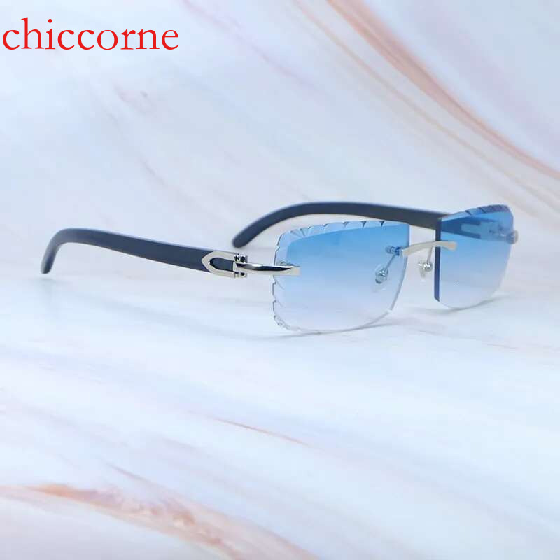 Dia Cut Sun Glasses Carter Rimless Mens Driving Shades Eyewear Stylish Sunglasses Black Buffalo Horn Sier Frame