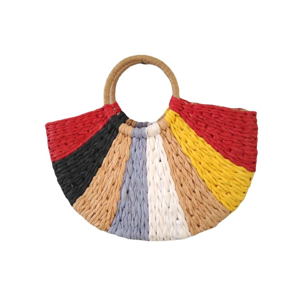 Handmade Beach Bag 2025 New Korean Handmade Straw For Vacation Beach Weaving Women's Bag, Casual Handheld 7-Color Coarse Rope Woven Bag Kq2