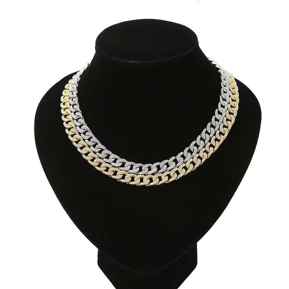 DHCollections Hip Hop Chain Necklace for Men Bling Iced Out Cuban Link Chain Gold Silver Plated Rhinestone Rapper Necklace Fashion Jewellery 18-24 Inc