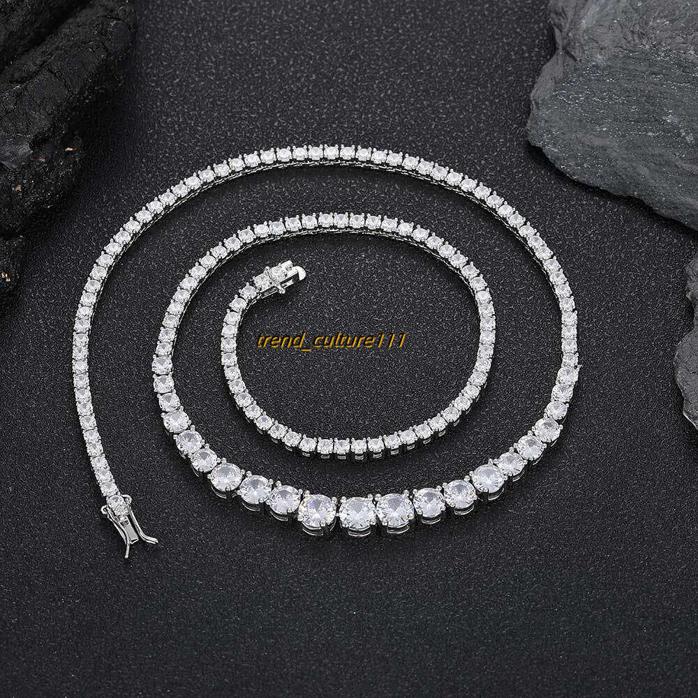 2023 New Gradient Size Tennis Chain Hip Hop Jewelry Trendy Brand Male Female Hiphop Copper Set Moissanite Necklace