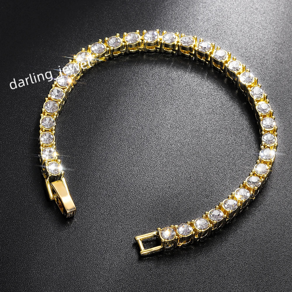 Hip Hop 1Row Tennis Chain Bracelet Selling Bling CZ Iced Out Rhinestone Cubic Zirconia Tennis Chain Bracelets Women Men Jewelry