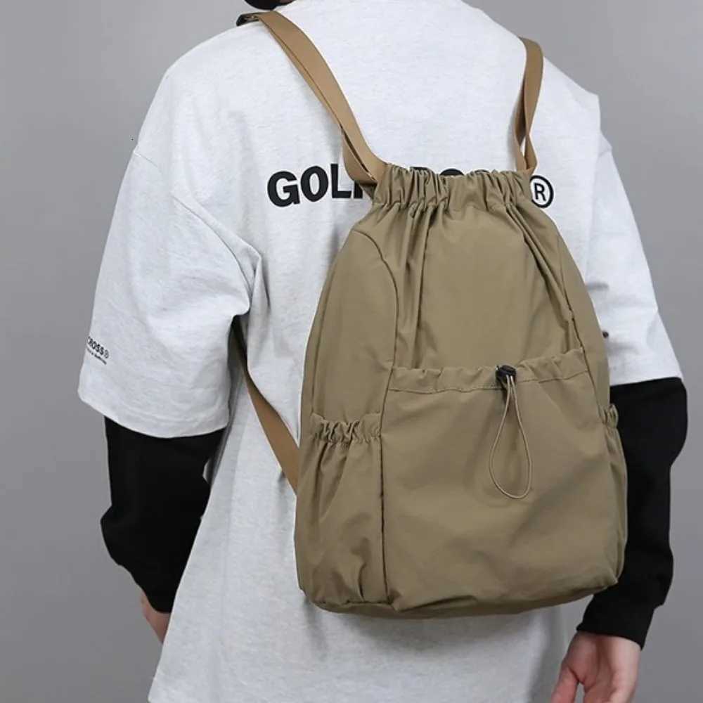 Casual Solid Color Travel Backpack Korean Style Lightweight Drawstring Backpack Large Capacity Foldable Student Schoolbag SportsW251113
