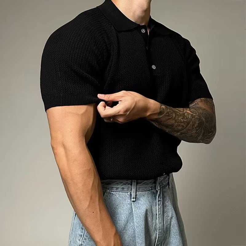 Fashionable mens ultra-thin polo shirt spring and summer casual solid color waffle style short sleeved polo shirt mens fashionable button polo neck sh