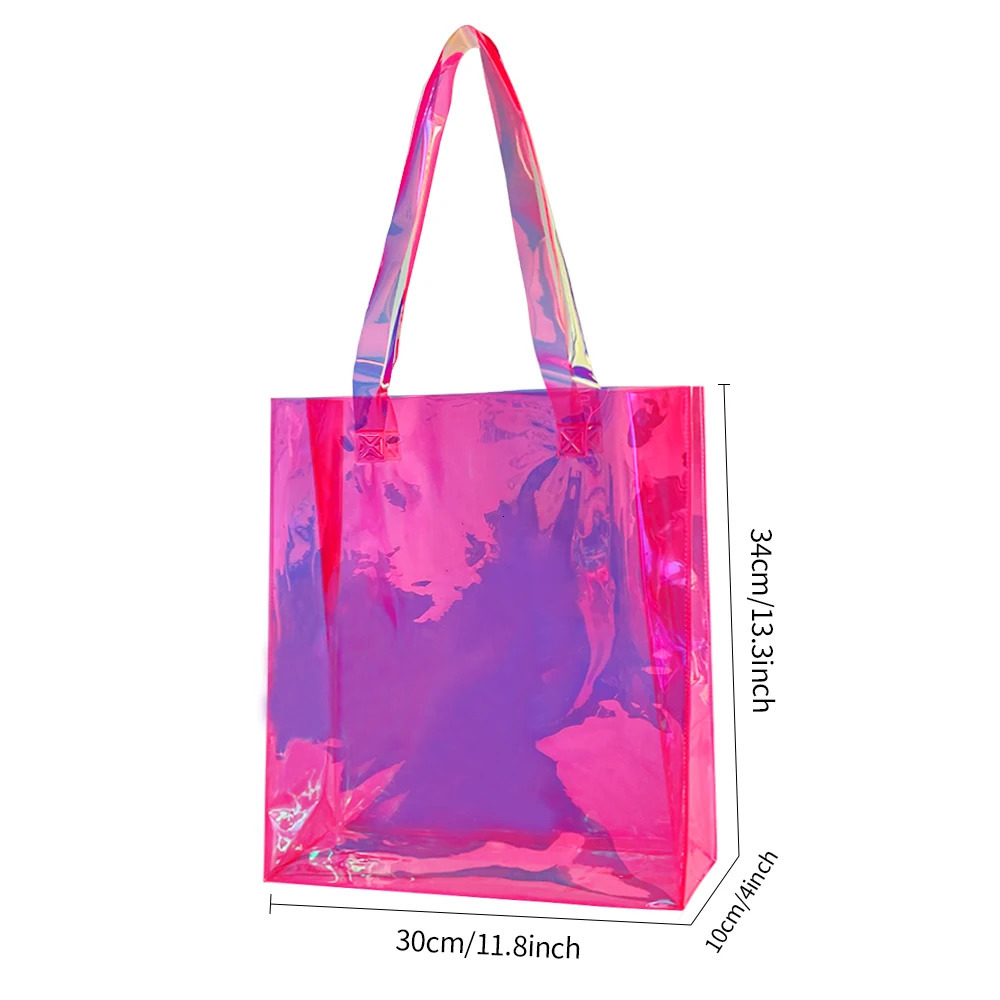 Clear Tote Bag 2-Pack Holographic Rainbow Iridescent Handbag for Sports Fan Games Work Security Travel Stadium Venues or Concert 250407
