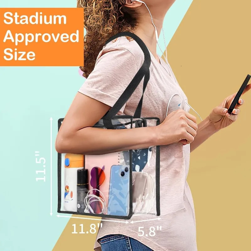 Clear Bag for Stadium Events Approved 12x6x12 Large Transparent Tote Bag with Zipper PVC Clear Bag Stadium Approved 250407