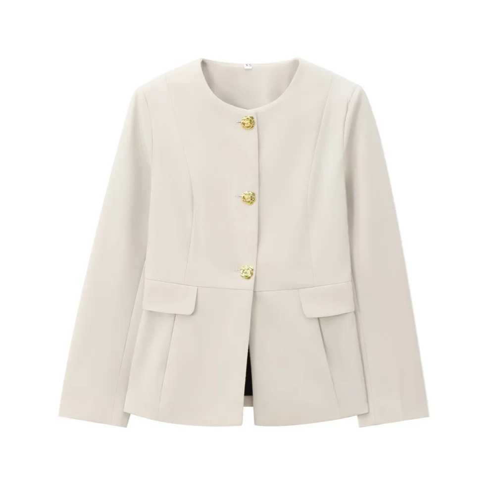 Taop Za Womens Long Sved Autumn/Winter New Project Flip Decoration Slim Fit Set Jacket Middle Waist Straight Leg PantsXJ250414