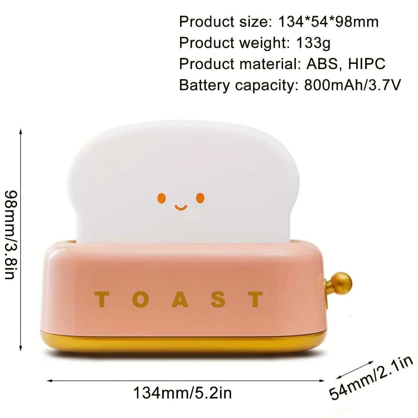 Bread Toast Light Toaster Nightlight Rechargeable Led Lamp Bedroom For Birthday Gift M251114