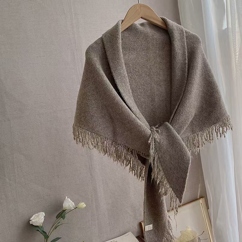 T471 high-grade tassel wool knitted shawl autumn and winter warm cardigan triangle scarf new thick soft female scarf