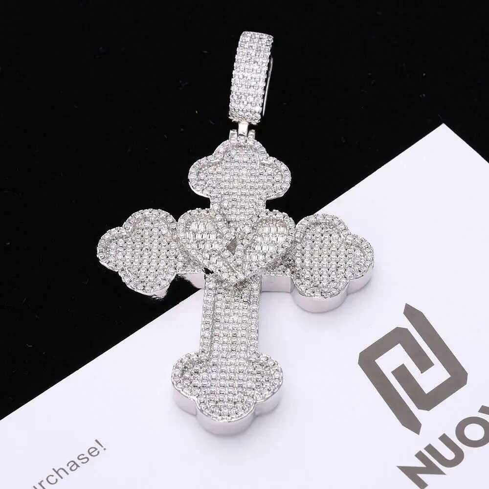 Hip Hop New Fashion Big Full Iced Out Bling Cross Pendant 5A Cubic Zirconia CZ Heart Broken Cross Men Pendant Necklace Jewelry