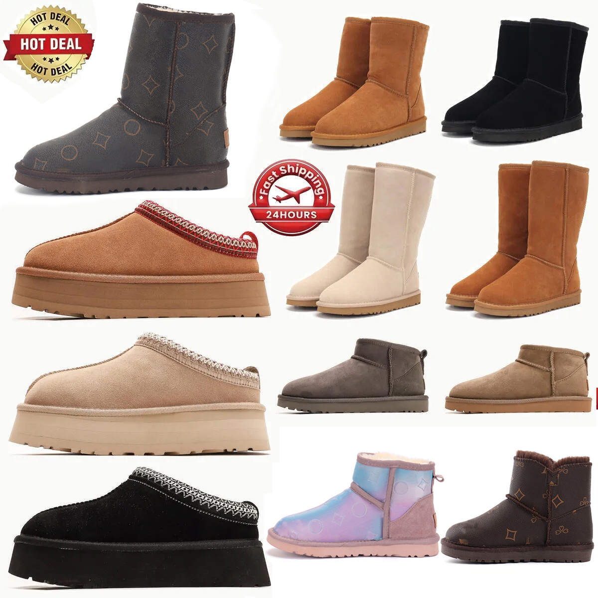 Classic Warm Slippers Designer Womens Snow Boot Winter Full furry Satin Ankle Bow Tasman Boots Thick Chestnut Sand Mustard Seed Beige Booties