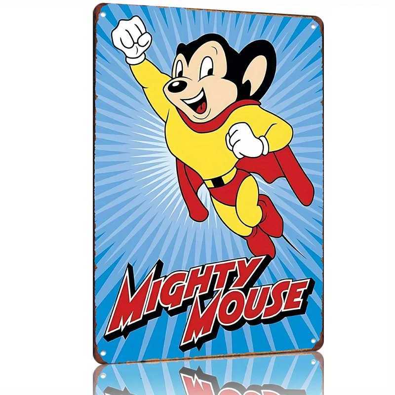 Mighty Mouse Retro Metal Tin Sign - Vintage Superhero Wall Art for Home Bar Garage Man Cave Decor Durable Gift Idea fM251114