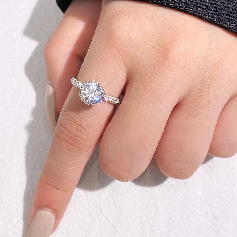 GRA 1CT Ice Queen Fantastic Certified Moissanite Diamond Dating Wedding Rings For Women Real 925 Sterling Silver Fine Jewelry