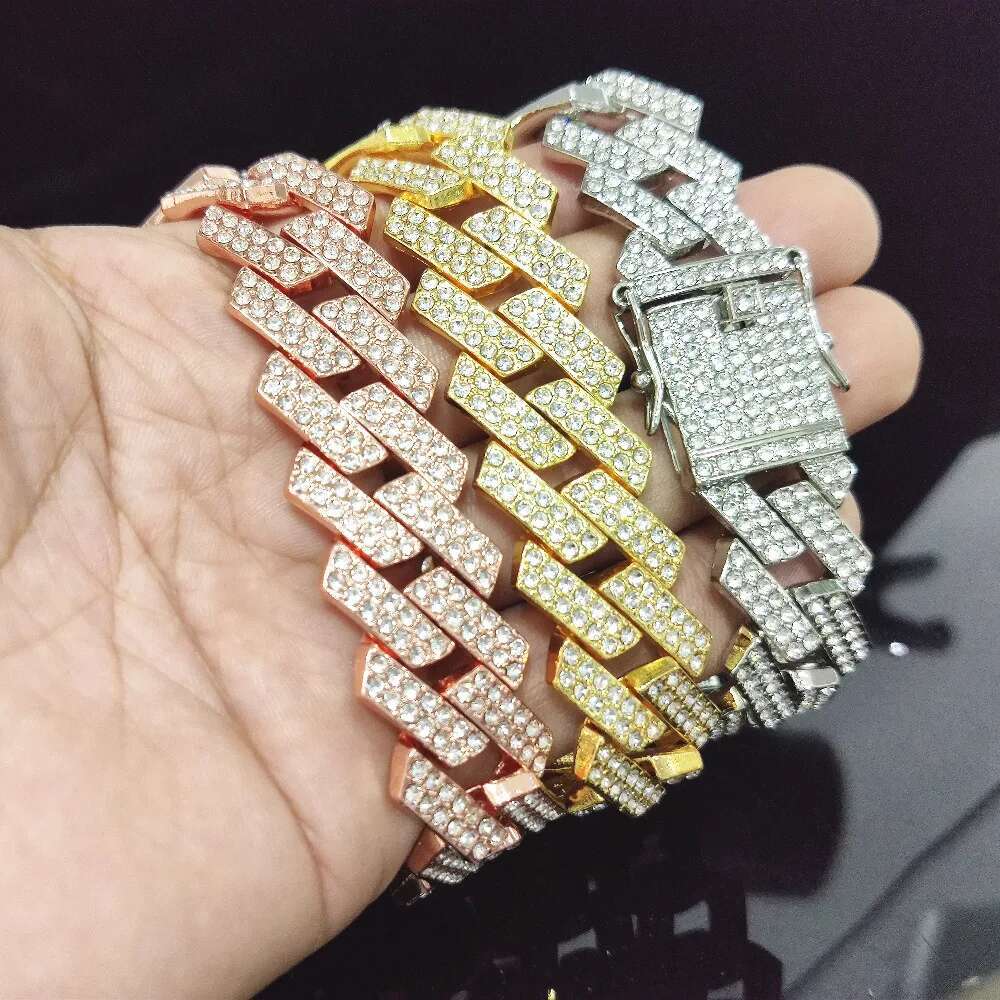 13mm Rhinestone Iced Out Square Miami Cuban Link Chain Necklaces For Men Women Rose Gold Silver Color Hip Hop Jewelry Neck Gift