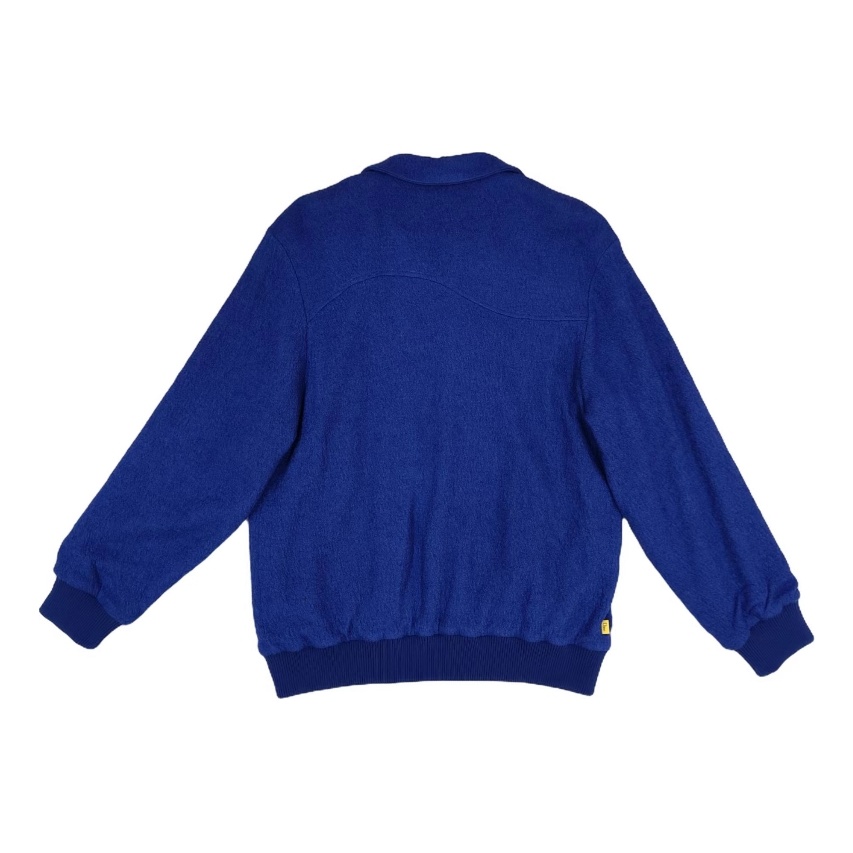 Men's Blue Tweed Zip-up Jacket with Shirt collar Ribbed cuffs and hem for Casual Streetwear