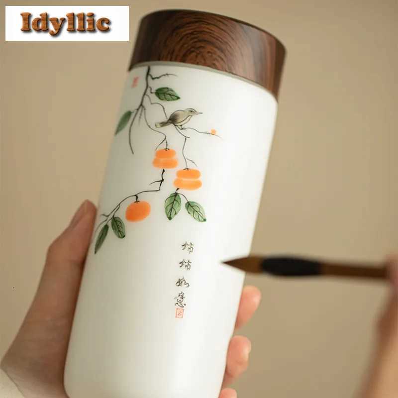 Hand-painted Idouble Layer Ceramic Thermos Cup Leakproof Portable Coffee Mug Large Capacity Insulated Water Bottle Home Outdoor C251114