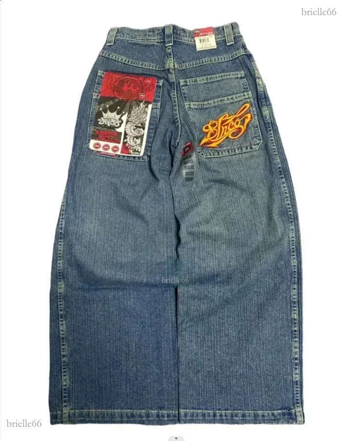 Streetwear JNCO Jeans Harajuku Pocket Embroidery Loose Denim Wide Leg Pants Hip Hop Retro Fashion High Waist Straight Pants 240820