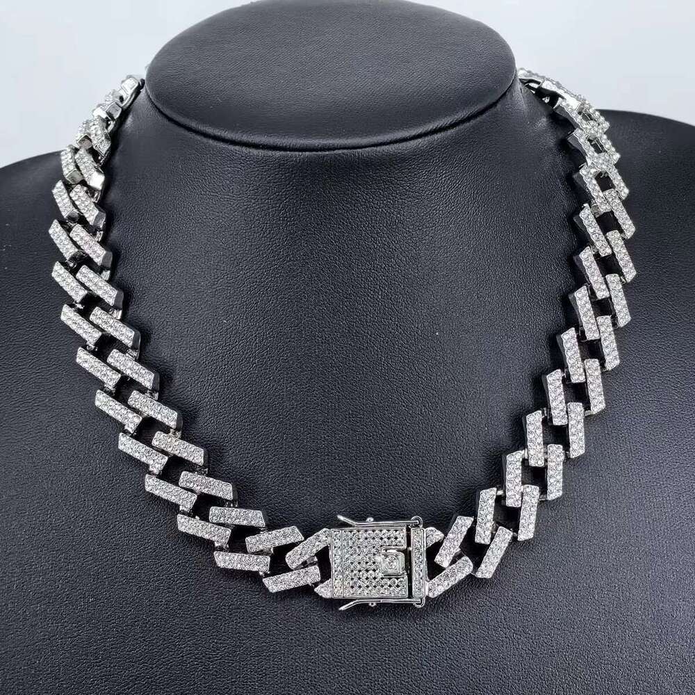 DHcollections 15mm Miami Fully Chilled Paved Rhie Cuban Chain Straight Pull Pearl Rap Necklace