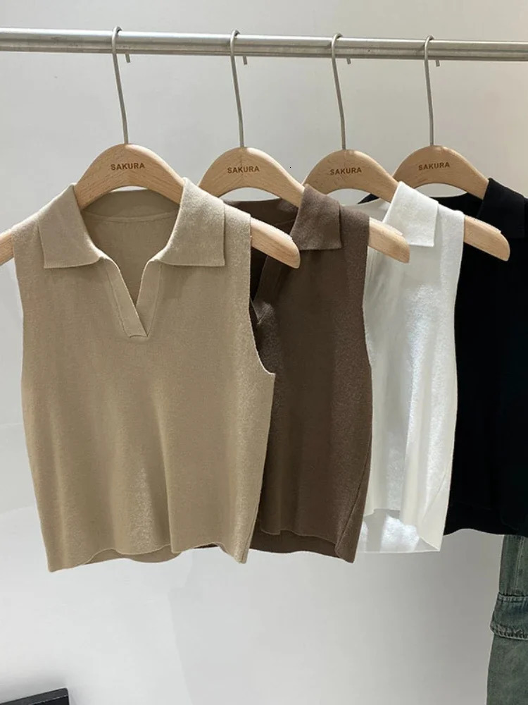 2025 Knitted Top Womens Y2K Tank Vneck Sleeveless Sweater Fashion Cut Street Clothing Solid Tight Tube 250414Z