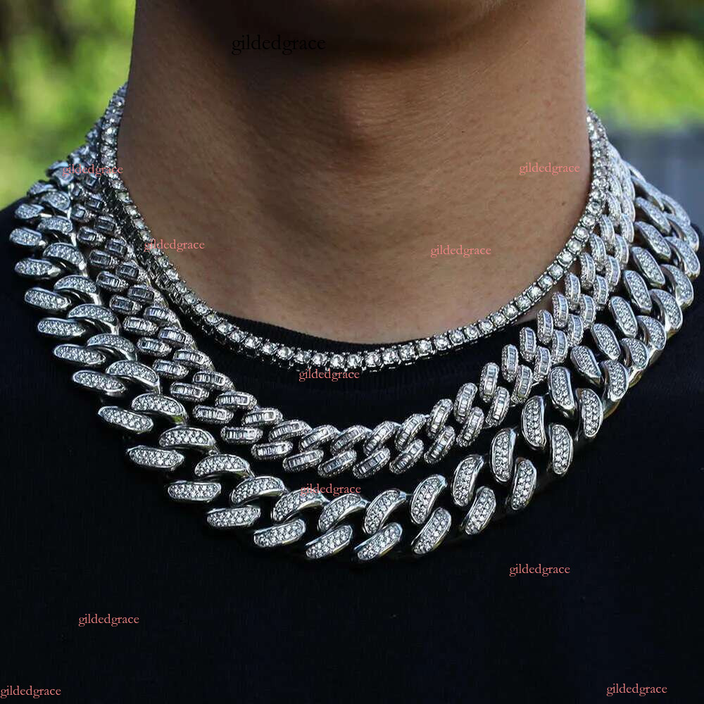 designer chain necklace hip hop jewelry wide 2rows k chains vvs moissanite white gold plated sterg sier cuban bracelets N32