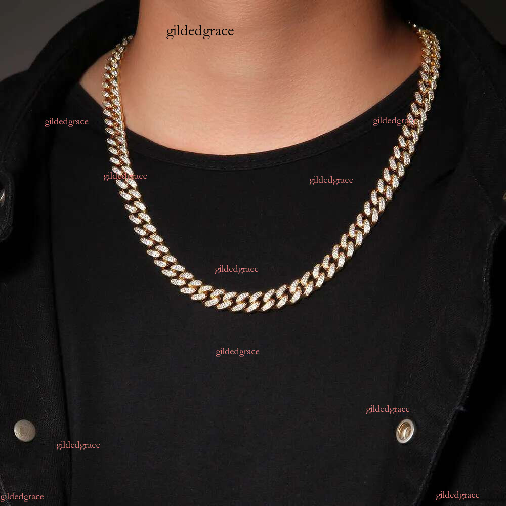 Custom Miami Cuban k Chain 14k Real Gold Plated Iced Out Moissanite Necklace Sier Hip Hop Mossanite Jewelry for Men N12