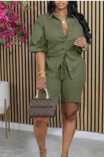 Solid color casual loose womens shorts set 2025 Ele summer womens two-piece set full set Fe setXJ250414