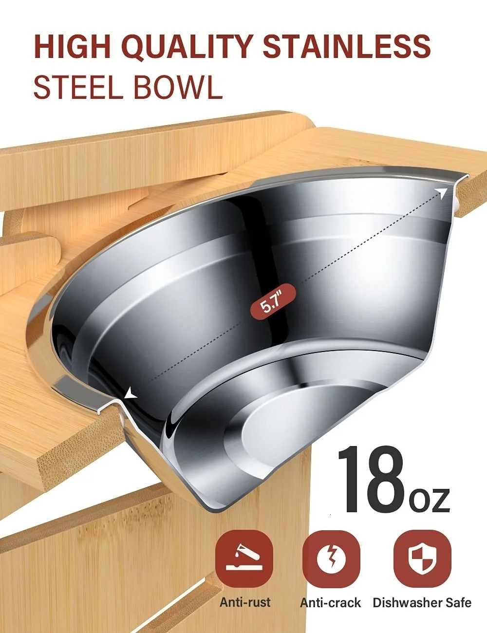 Stainless steel dog bowl with bamboo frame adjustable tilt lift for puppies cats food bowl and pet feeder accessories 250414