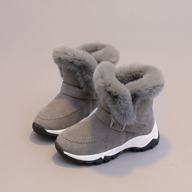 Children Snow Boots Baby Girls Shoes Pink Gray Warm Winter Plush Kids Snow Boots Non-slip Youth Toddler Boots Shoes Sizes 27 - 37 K0375