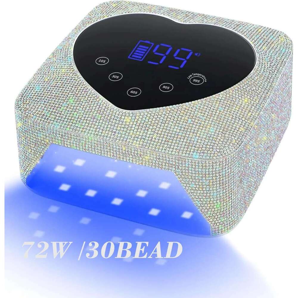 72W Cordless UV LED Lamp Gel Nails Rechargeable Dia Nail Dryer With 5 Timer Settings Touch Control For Salon & Home