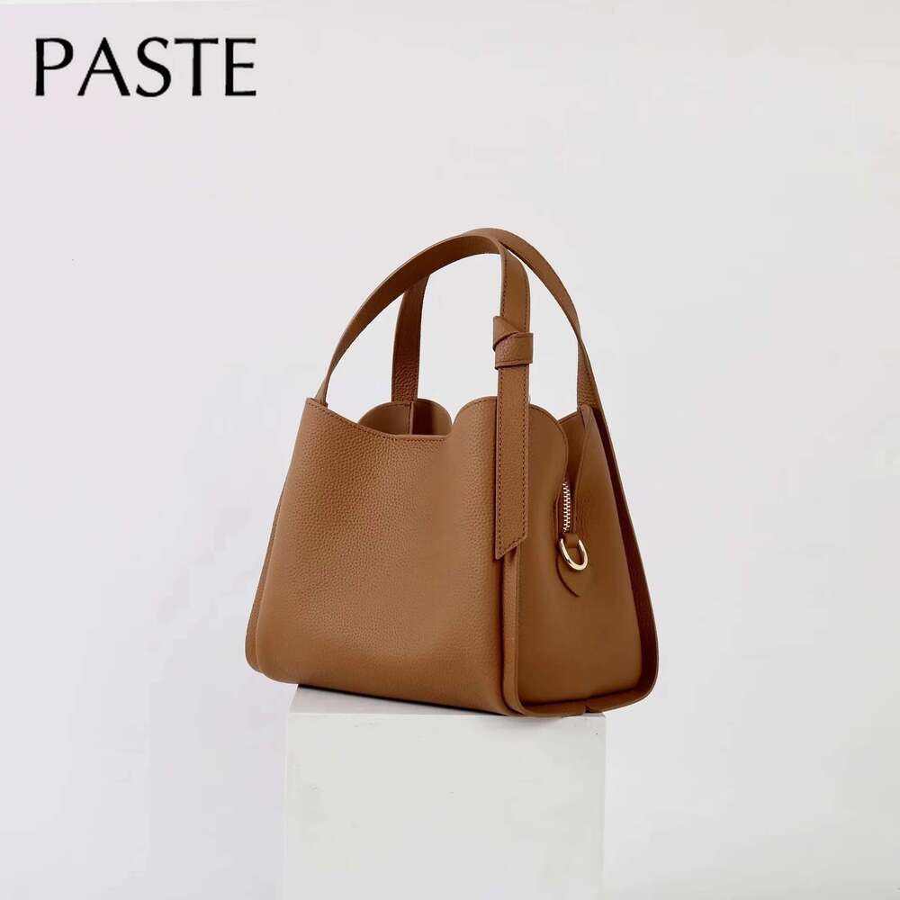 Advanced And Trendy First Layer Cow Leather Bucket Tote Grey Top Quality Thick Cowskin Commuter Female Shoulder Bag For Shopping