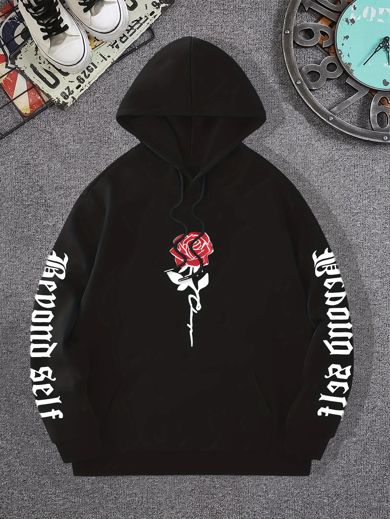 Rose Art Letter Printing Hoodie Casual Street Womens Sportswear Comfortable Wool Pulling Flower Open Collar Loose Clothing 250414Z