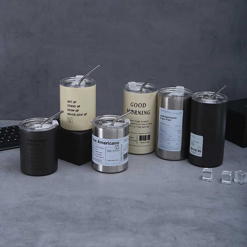 2pcs Reusable Coffee Tumbler Cup Double Wall Stainless Steel Vacuum Insulated Travel Coffee Mug Wth Straw Hot and Cold Mug C251114