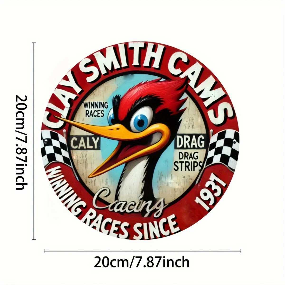 Terracotta Smith Cam Vintage Round Aluminum Sign 8x8 Inch Woodpecker Racing Theme Metal Plate for Home Restaurant CafeM251114