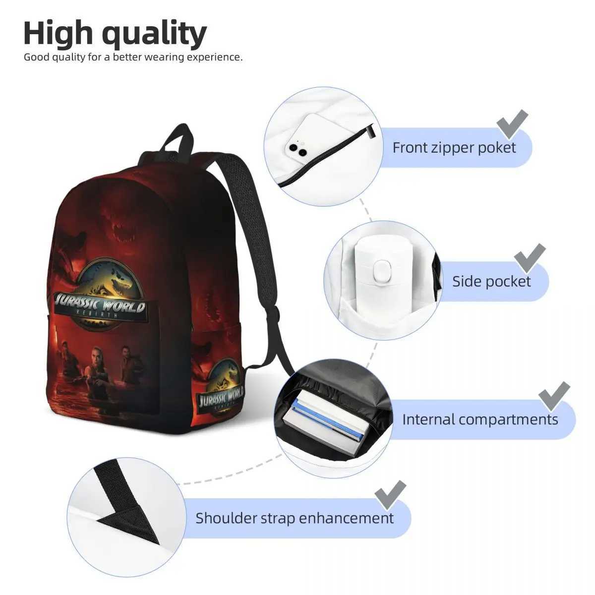 Jurassic Rebirth Dinosaurs Attack World Backpack Men Women Cool School Work Daypack Covert Mission Laptop Shoulder Bag OutdoorW251113
