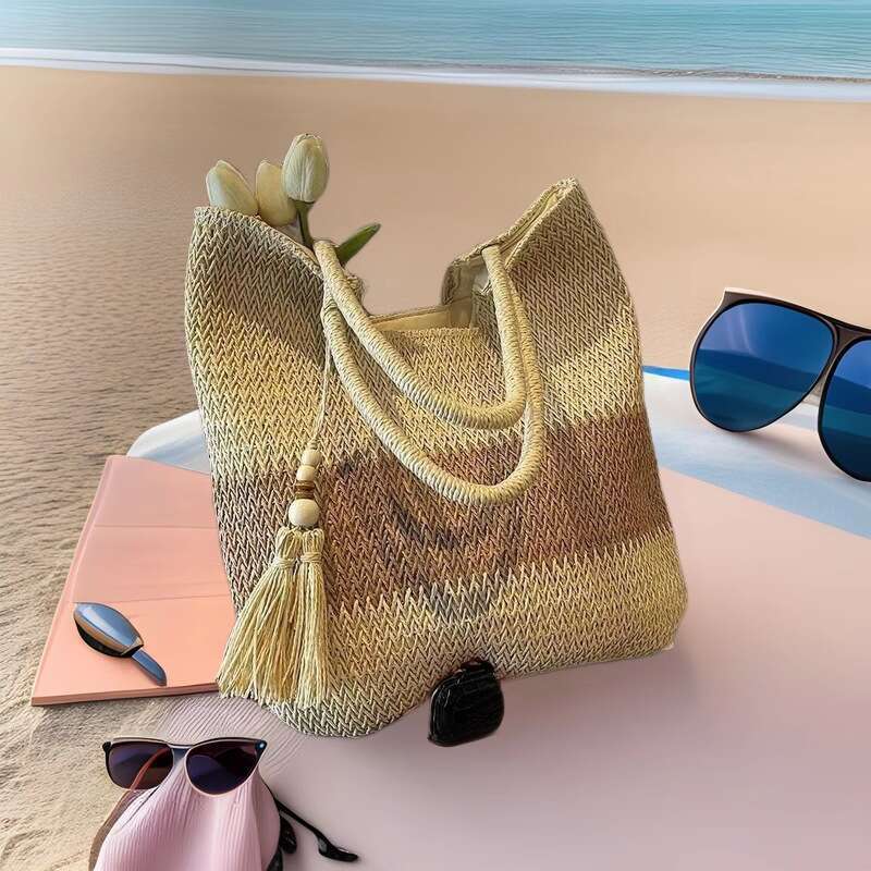 Handmade Beach Bag 2025 New Woven Straw Weaving Tassel Chinese Style Shoulder Large Capacity Tote Japanese And Korean Bag Kq2