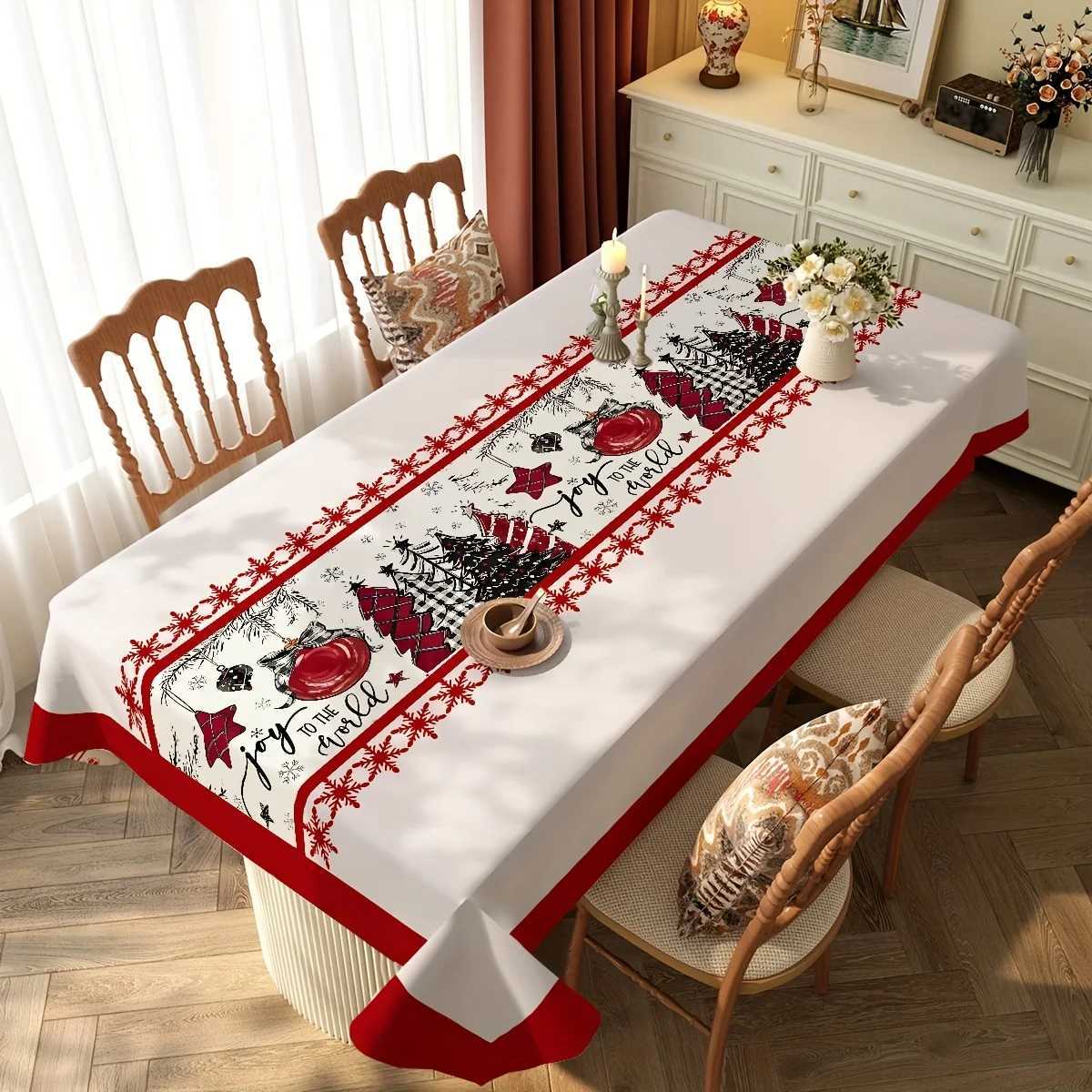 Christmas Merry Christmas Themed Xmas Trees Tablecloth for Table Decor Winter Snowflakes Kitchen Dining Table Cloth Navidad Decorations Y251113