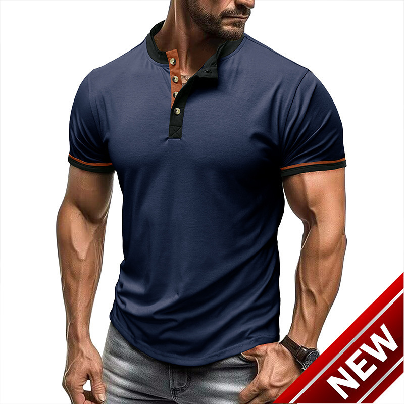 2023 Mens Short Sleeve T-shirt Sports Fitness Mens Outdoor Henley Shirt Bottom Top