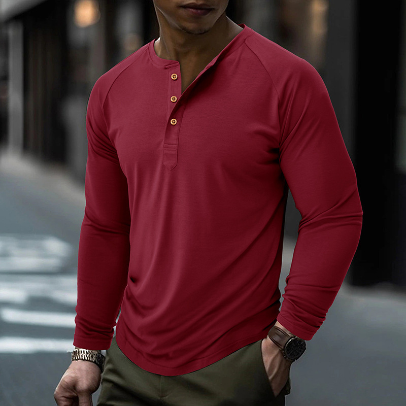 Mens solid color long sleeved t-shirt Mens foundation shirt Henry T-shirt