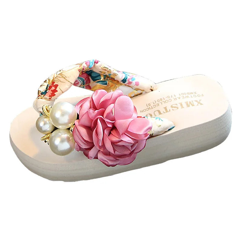 Summer Non-slip Childrens Flip-flops Girls Fashion Beach Shoes Pinch Sandals Female Flowers Slippers Women Wear 250411