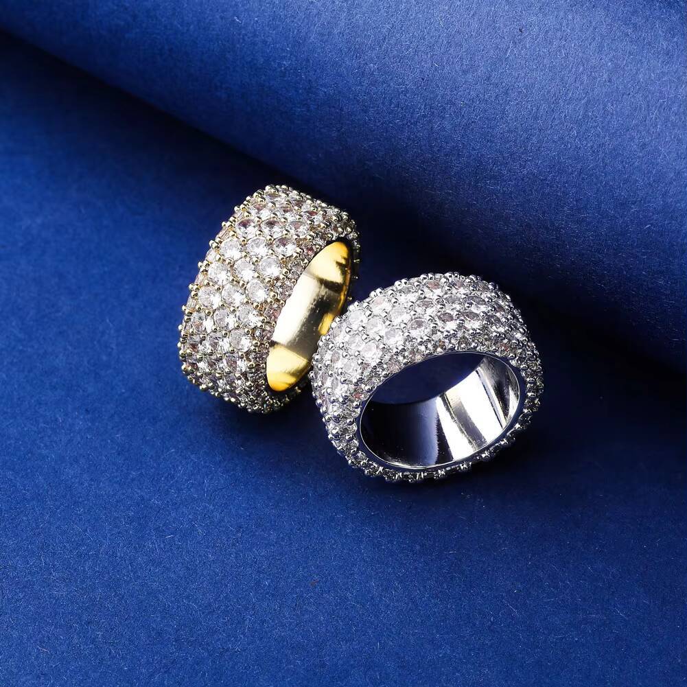 Hip Hop Iced 925 Silver VVS Moissanite GRA Rapper Tester 5 Rows Dazzling Sparkly Eternity Band Ring for Men Pass Diamond Tester