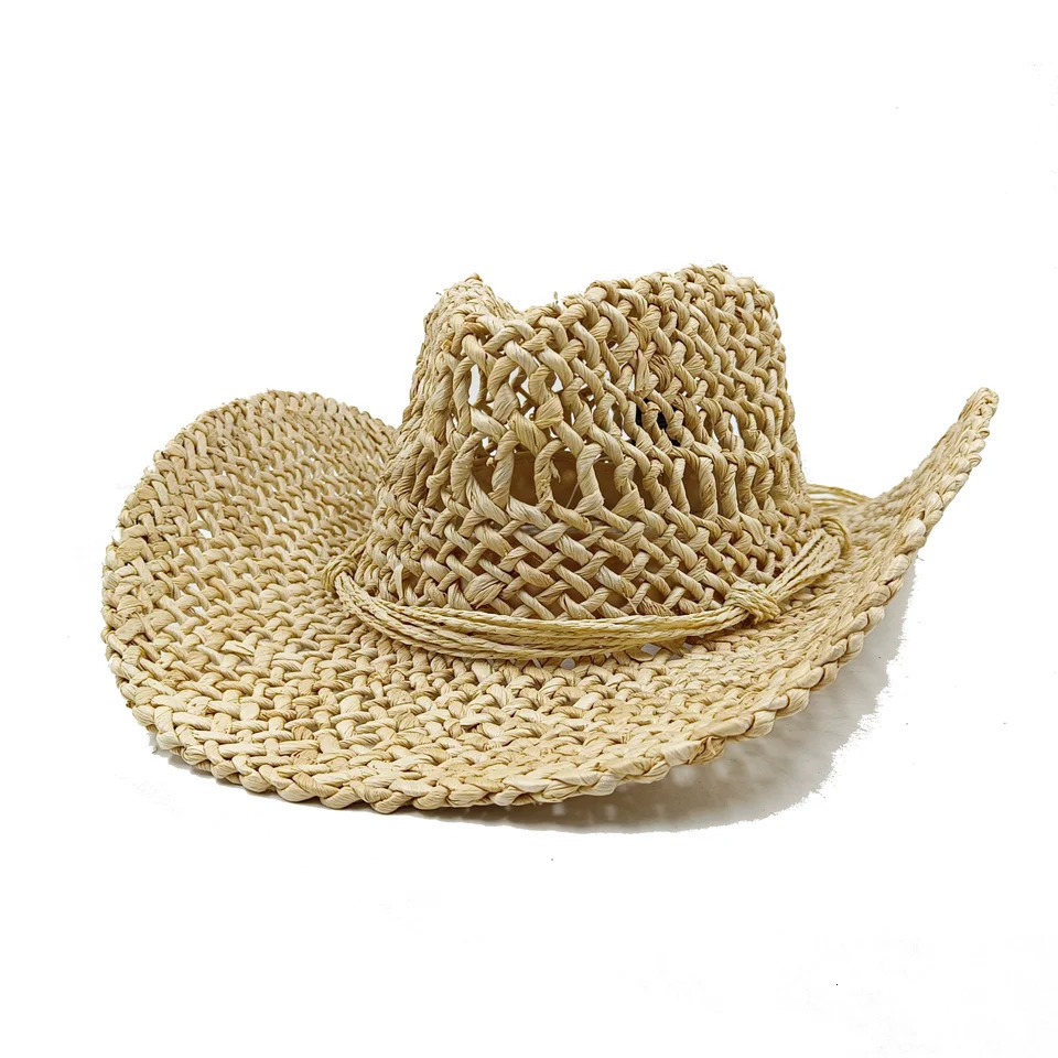 Corn husk material straw hat western cowboy hat spring and summer men and women Panama sun hat elegant cowboy straw hat 250407
