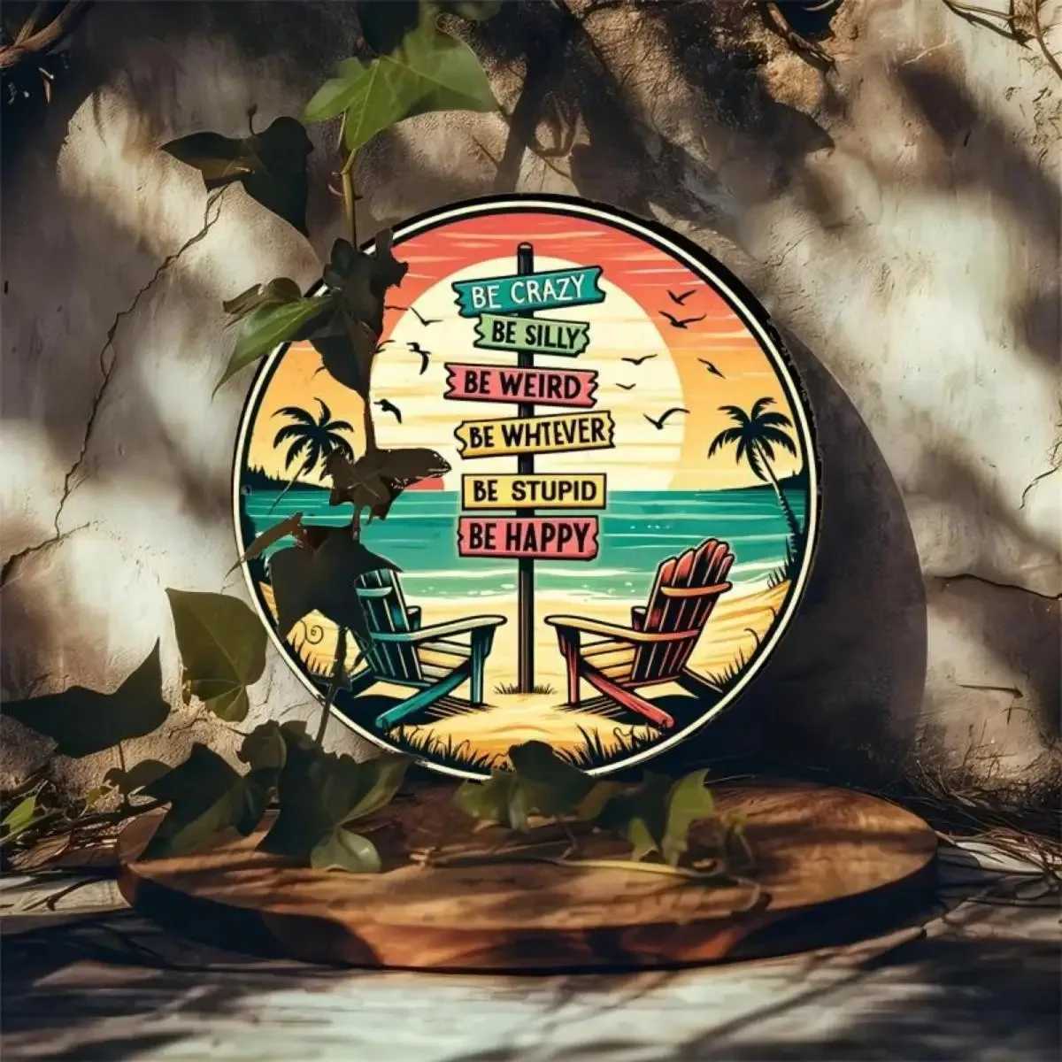 Sunset Tropic Round Metal Sign Tropical Sunset Letter Pattern Wall Decor Art for Home Living Room/Bedroom/BarM251114