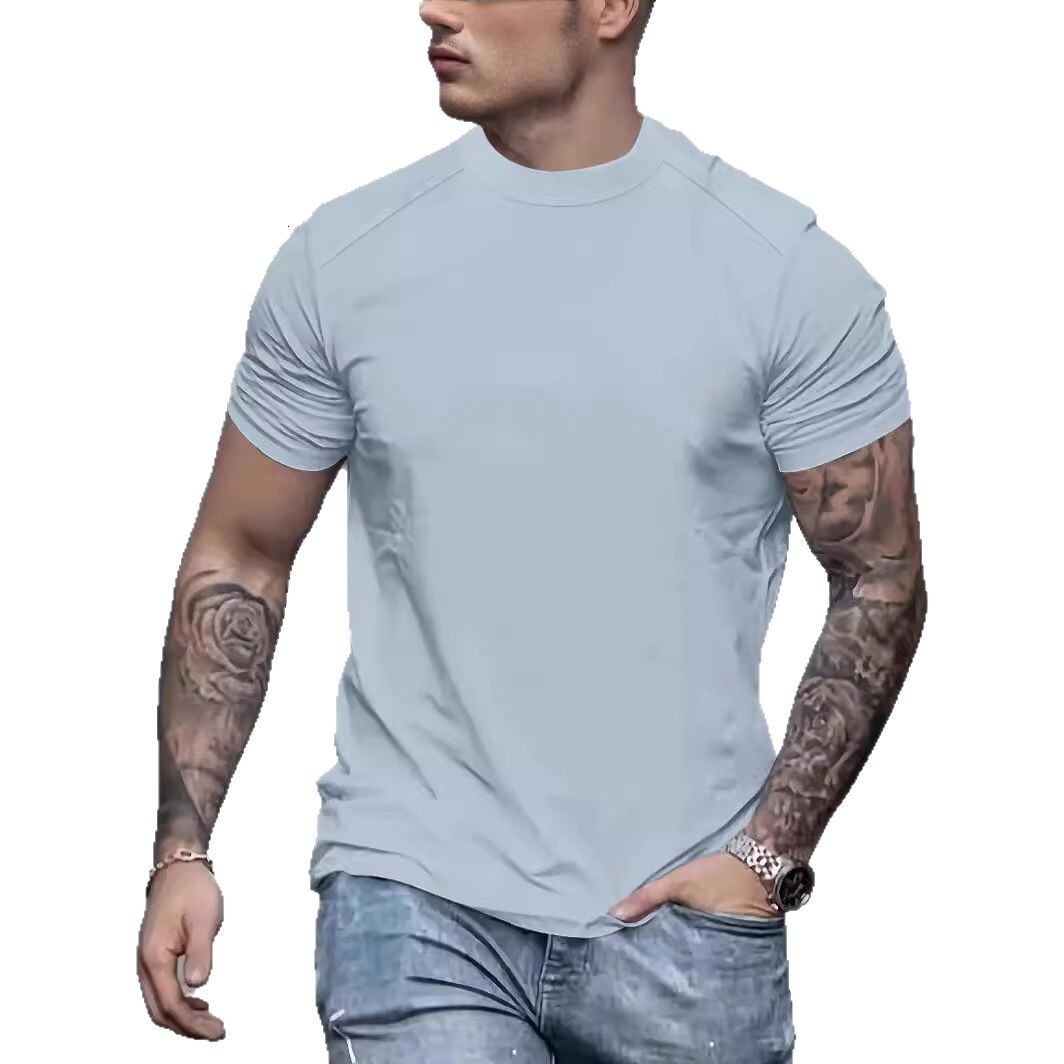 2025 new suede short sleeved T-shirt men's round neck casual top summer