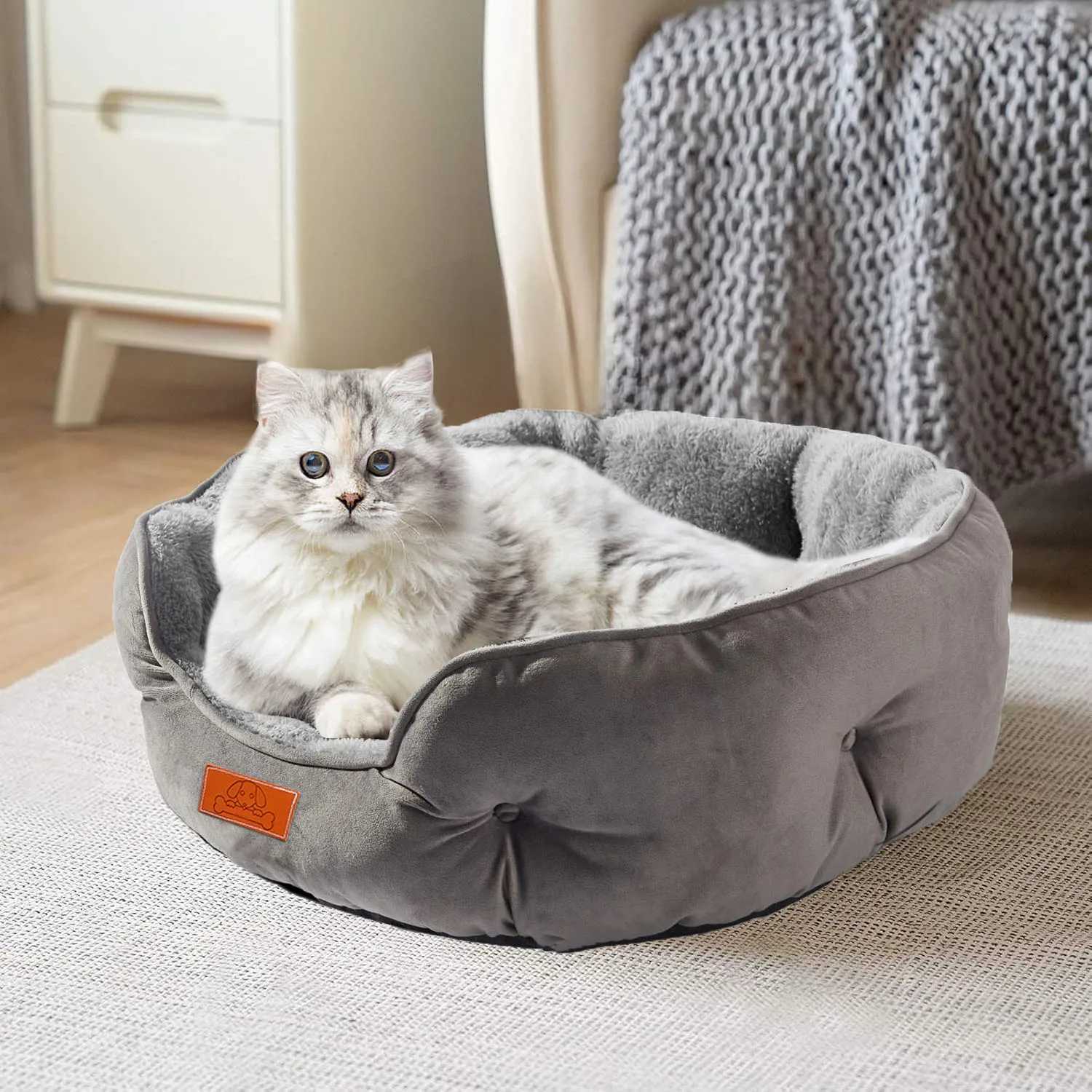 Pet bed for small and large pets soft washable non slip waterproof gray 50cm X250412