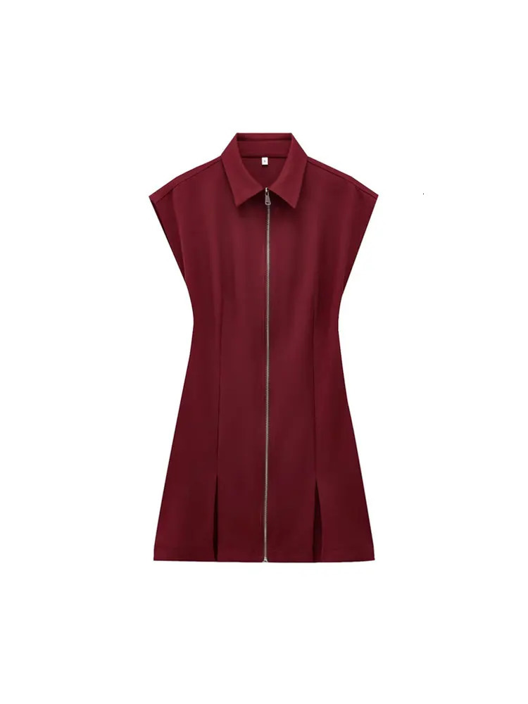 TRZA Womens Fashion Front Zipper Mini Dress with Collar and Short Sleeve Vestidos Mujer 250414