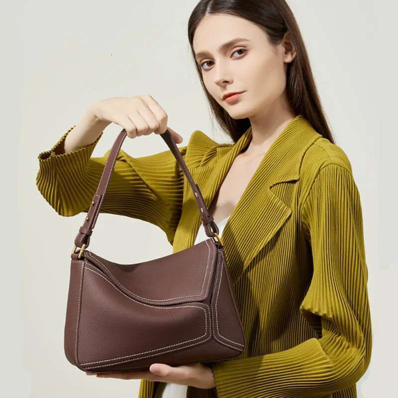 New Design Handbags Female Crossbody Vintage High-End Geometry Genuine Cowhide Leather Women Fashion Underarm Bag