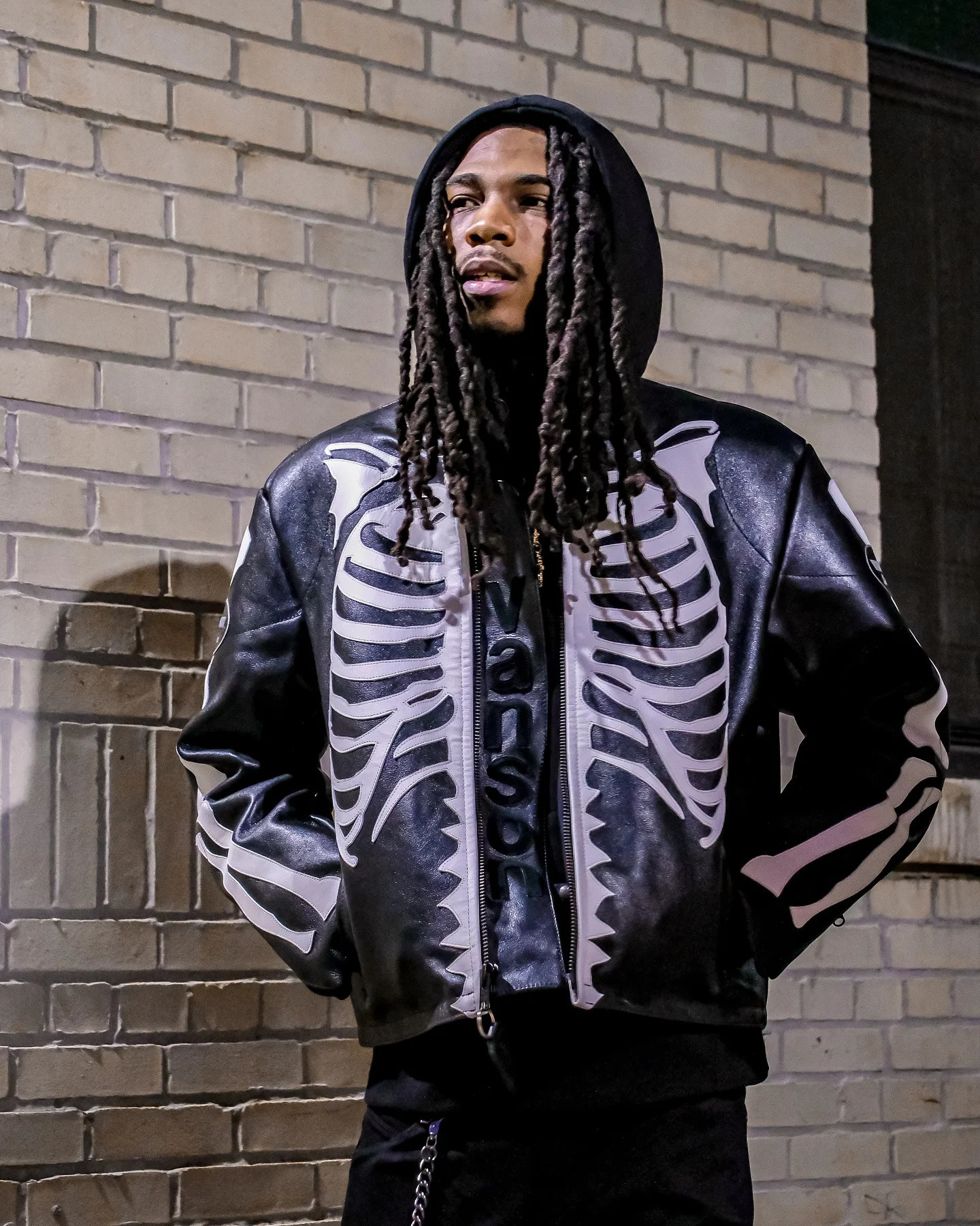 American Vintage Skeleton Graphic Leather Jacket Mens Punk Rock Motorcycle Jacket Bone Pattern Gothic Streetwear Y2K Biker Style 251113