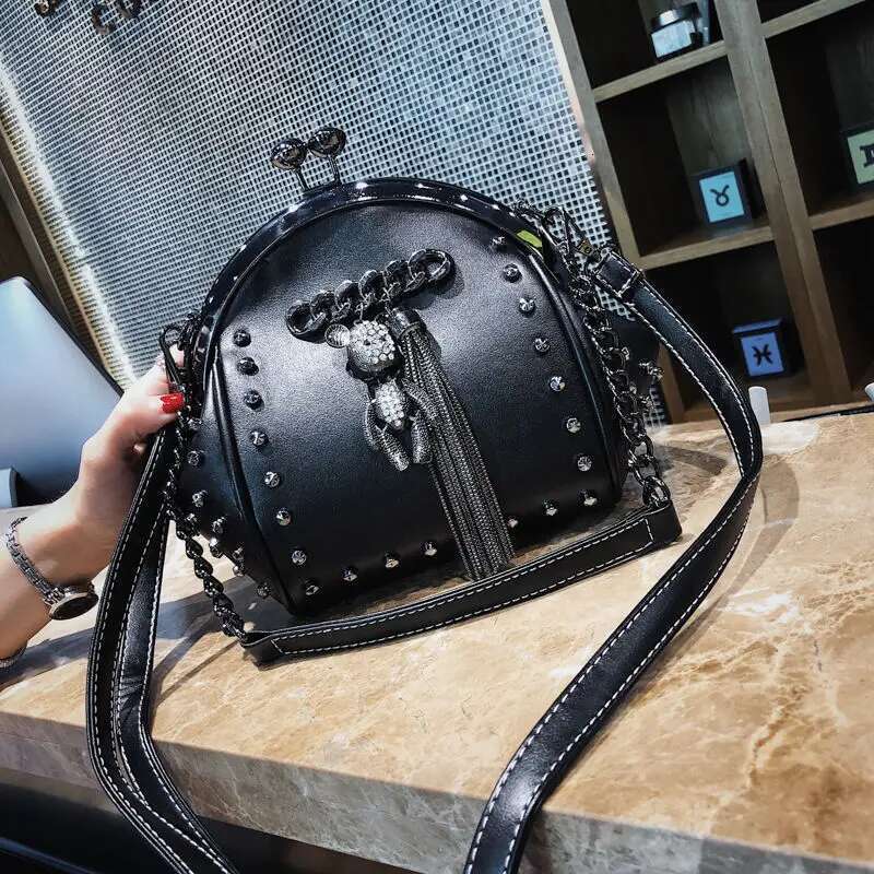 Lock Shell Bags Rivet Metal Fringe Dia Women Shoulder Crossbody Bag TWO Straps PU Leather Chain Women's Handbags Purses