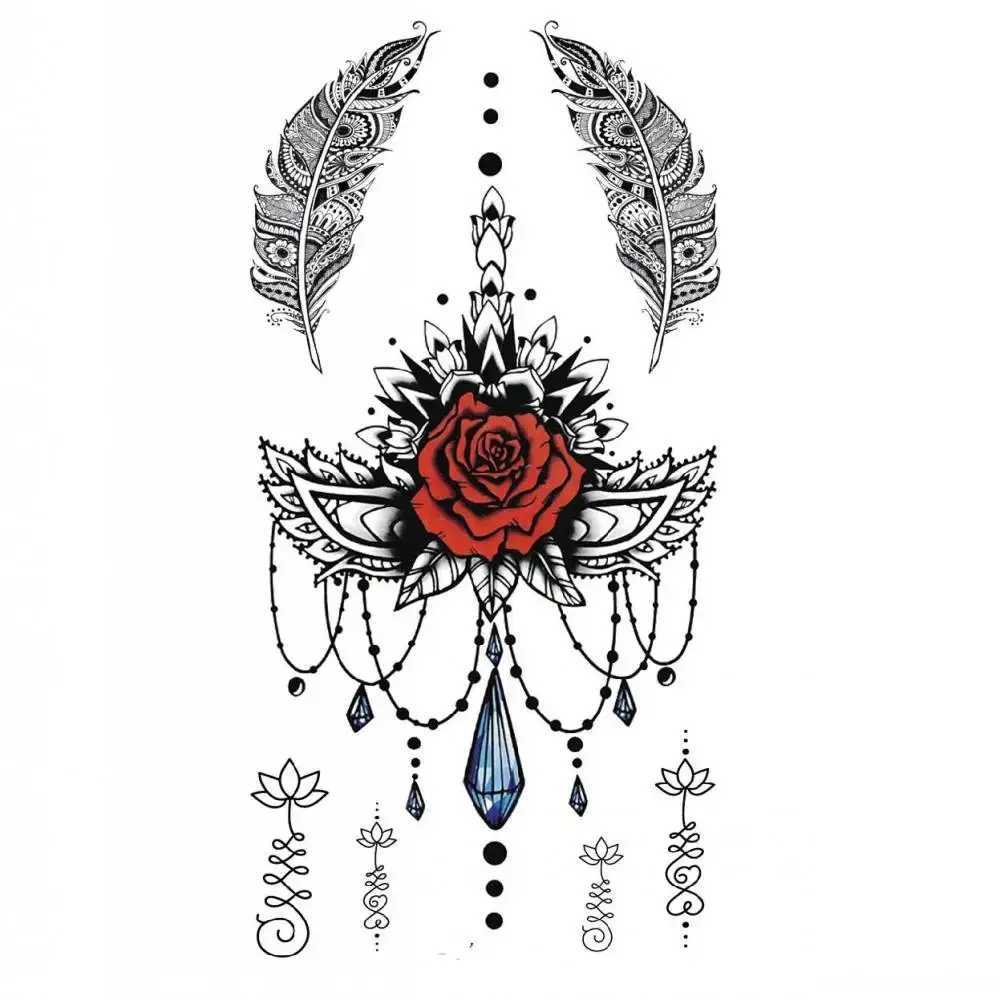 Mandala Flower Waterproof Temporary Tattoo Stickers DIY Large Flower Body Art Water Transfer Fake Tattoo Female 1 PieceXJ25414