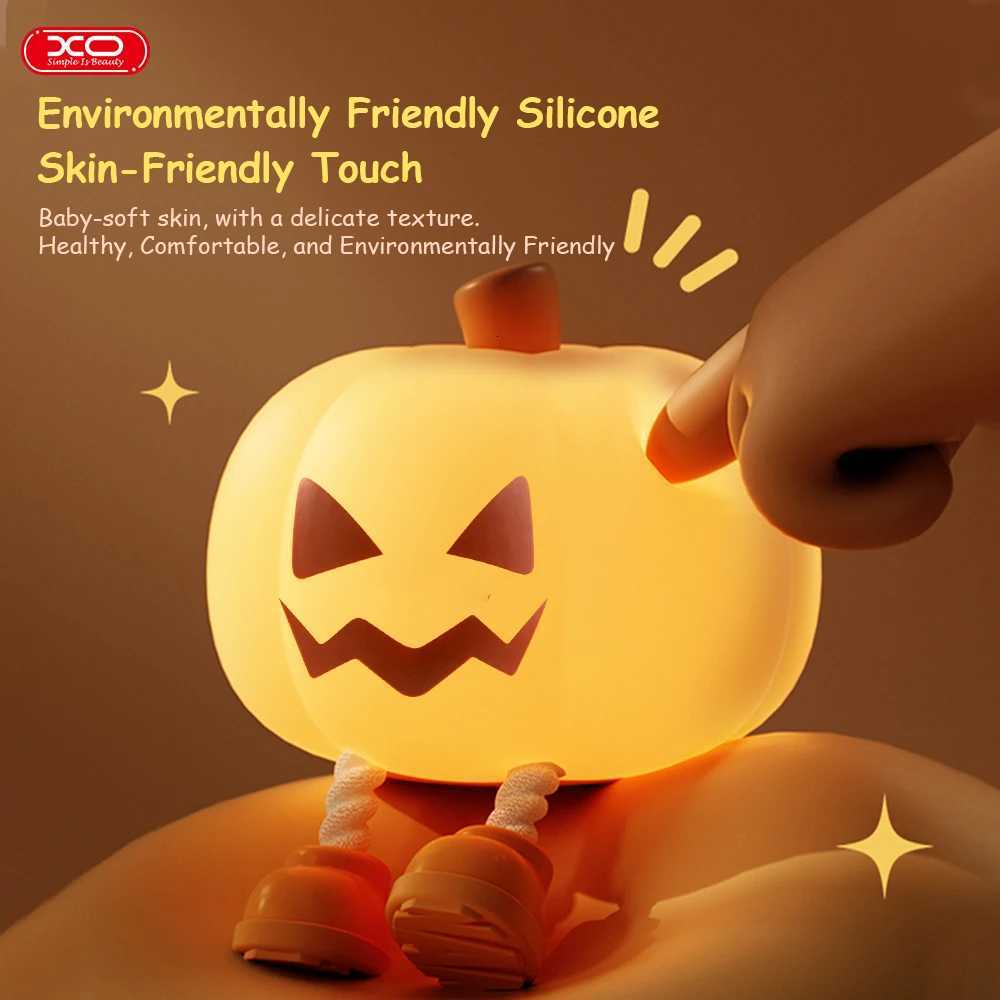 Pumpkin Night Light Cute Soft Silicone Safe Lamp Decorations Timing Dimmable Bedside Decor Kids Babies Halloween Gifts M251114