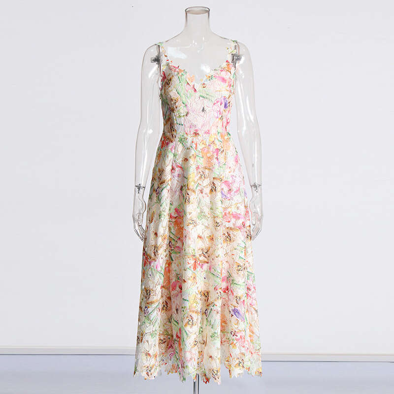 Designer Charming Floral Lace High-Waisted Dress for Women - Trendy Sexy Socialite Camisole